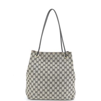 Gucci Gg Canvas Black Gg Canvas Leather Handbag Shoulder Bag Tote Bag (Pre-Owned)