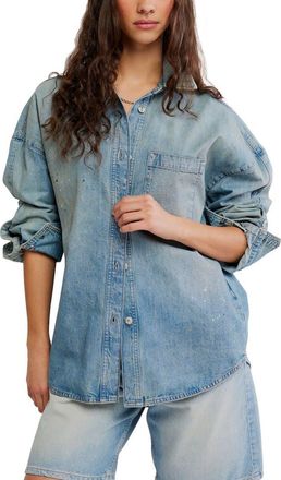 Free People Rally Cocoon Cotton Shirt in Denim Blue at Nordstrom, Size X-Small