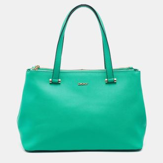 DKNY Dkny Green Saffiano Leather Double Zip Tote