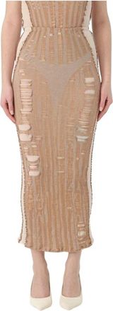 Diesel Rokken, Dames, Roze, M, Distressed Knit Midi Rok