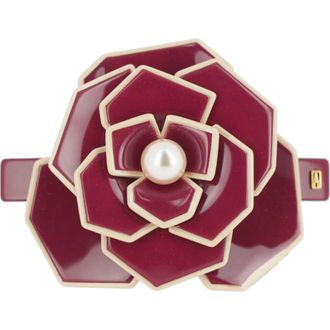 Alexandre de Paris Art deco camelia flower hair acetate barette in Burgundy at Nordstrom