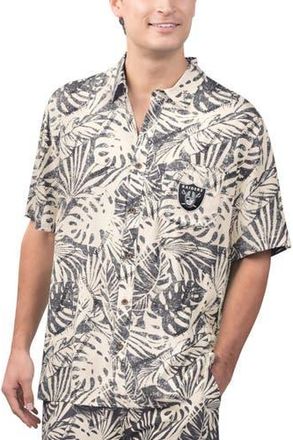 Margaritaville Mens Margaritaville Tan Las Vegas Raiders Sand Washed Monstera Print Party Button-Up Shirt in Cream at Nordstrom, Size Medium
