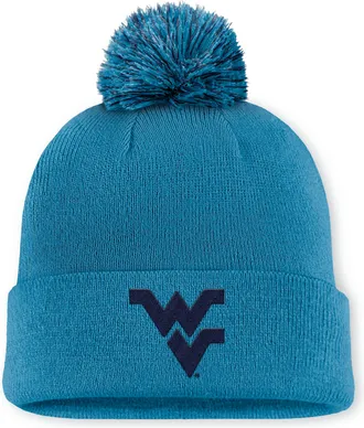 Nike West Virginia Primetime Campus Toned Nike Mens College Cuffed Pom Beanie in Blue | NC1649AWVN-UE8