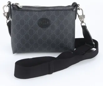 Gucci Black Leather Coated Canvas Messenger Bag Shoulder Bag (Pre-Owned)