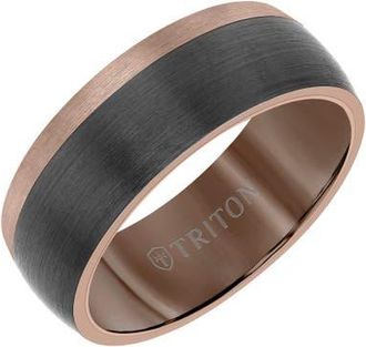 Triton 8MM Espresso Tungsten Carbide Ring with Color Blocking and Dome Shape in Brown at Nordstrom, Size 12.5