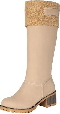 Generic Womens Modern Knee High Boots Round Toe High Block Heel With Side Zipper And Platform Warm Lined Tall Dress Boots