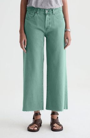 AG - Adriano Goldschmied Saige Raw Hem Mid Rise Ankle Wide Leg Jeans in Sulfur Sunwashed Jade at Nordstrom, Size 24