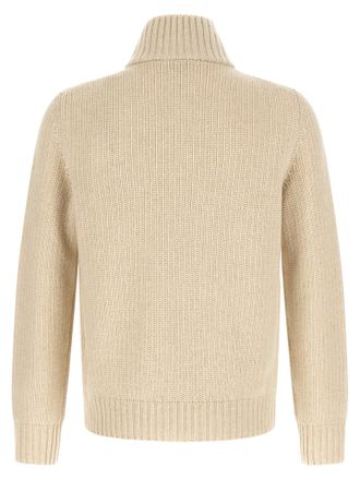 Moncler Virgin Wool Ribbed Cardigan - Beige