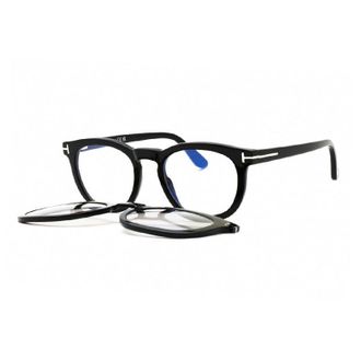 Tom Ford Eyeglasses Round Full Rim, Black Frame And Clear/grey Clip-On Photochromic Lens Ft5993-B005