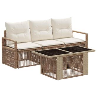 vidaXL Set Divano Da Giardino 4 Pz Beige E Bianco Crema Polyrattan Vidaxl