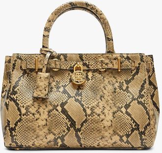 Tommy Hilfiger Womens Snake-Embossed Leather Mini Tote Bag - Beige