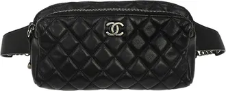 Chanel Bum Bag Leather Black Leather Handbag (Pre-Owned)