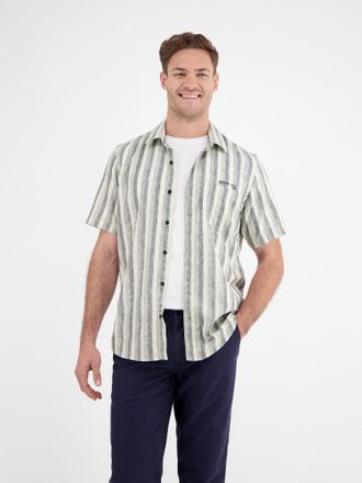 Lerros Kurzarmhemd LERROS LERROS Kurzarmhemd in weicher, gestreifter Strukturqualit&auml;t, Herren, Gr. S, Normalgr&ouml;ssen, blau (crispy blau), 60% Polyester, 40% B