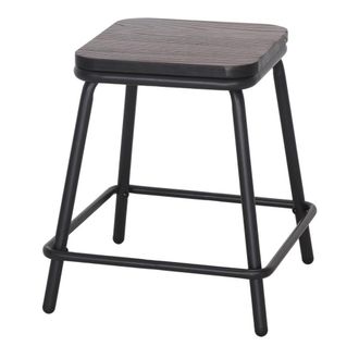 MisterWils Taburete Bajo De Metal Y Madera Ritual - Negro - 45x40x40