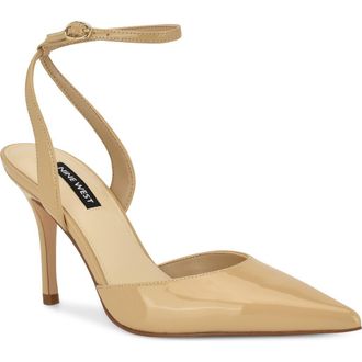 Nine West Grana Ankle Strap Pointed Toe Pump in Light Natural at Nordstrom, Size 6.5