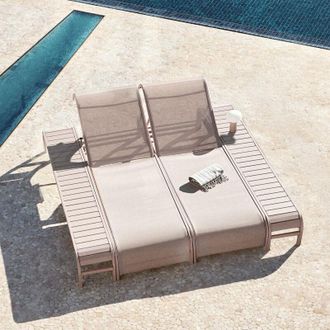 Sklum Set De 2 Tumbonas Reclinables Y 2 Mesas Auxiliares En Acero Marietta Sklum