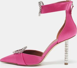 Malone Souliers Pink Satin Camille Ankle Strap Pumps