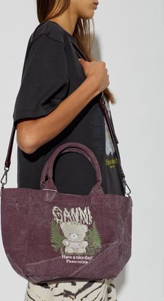 Ganni Cotton Bag With Embroidery, Womens, Burgundy