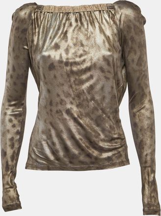 Roberto Cavalli Grey Lurex Jersey V-Neck Top
