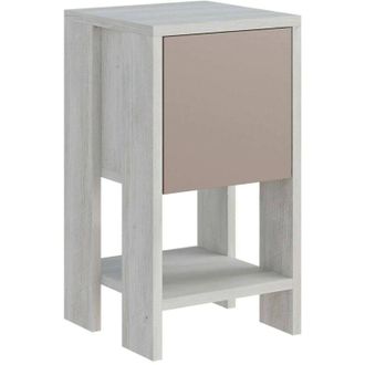 Dmora Dmora - Mesa De Noche Dkarsdor, C&oacute;moda Baja, Mesilla De Noche, Estante De La Cama, 30x30h55 Cm, Blanco Y Gris Topo