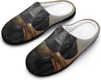Generic Black Labrador Retriever Chicken Hunting Mens House Slippers Memory Foam Washable Cotton Slip on Home Shoes