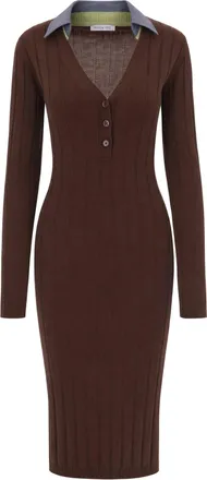 Patrizia Pepe Fitted Midi Dress with Contrasting Ribbed Collar