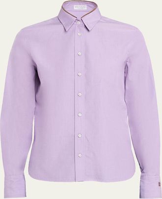 Brunello Cucinelli Monili-Collar Chambray Button-Down Shirt