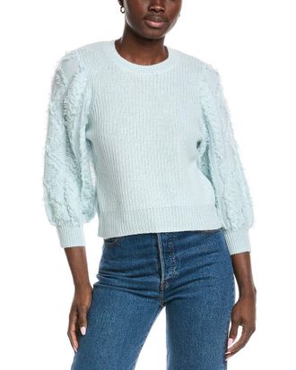 Autumn Cashmere Fringed Cable Puff Sleeve Cashmere Sweater