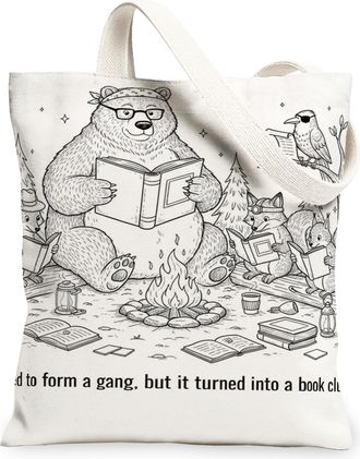 Generic Vintage Bear Canvas Tote Bag, Fun Wildlife Illustration Reusable Grocery Bags, Lightweight Washable Shoulder Strap Canvas B, Beige, 13x15 Inch