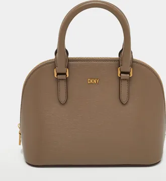 DKNY Dkny Taupe Brown Leather Top Zip Dome Satchel