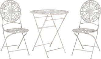 Beliani Conjunto De Balc&oacute;n 2 Plazas De Metal Blanco Crema Mesa Sillas Retro Franc&eacute;s Scafa
