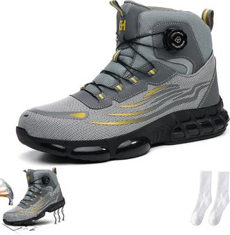 Generic Safety Boots, Upgraded 2.0 Safety Shoes, Rotating Button Closure for Comfort and Convenience (Gray, UK, Adult, Men, 8.5, Numeric, UK Footwear Size Sys