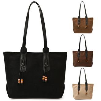 Generic Cymwer Faux Suede Shoulder Bag Vintage Handbag Large Capacity Tote Briefcase (Black)