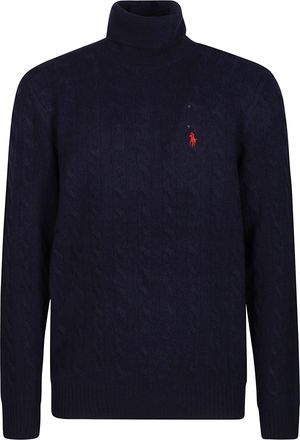 Polo Ralph Lauren Cable Knit Logo Wool-Cashmere Turtleneck Sweater
