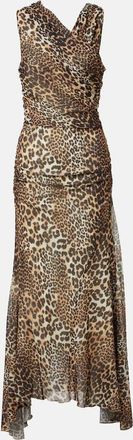 Ganni Abito lungo in mesh con stampa leopardata