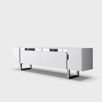 Asir Group LLC Mobili Tv, Tavolo Tv, Credenza Bassa Stand Bianco Argento