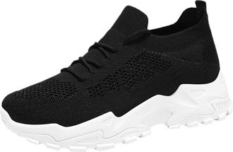 Generic Womens Arch Support Walking Trainers Women Wide Fit Slip on Shoes Summer New Mesh Fly Weave Breathable Soft Bottom Thick Bottom Running Sports Casual 