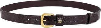 Valentino Garavani VLogo Signature leren riem met alligator-effect - Bruin