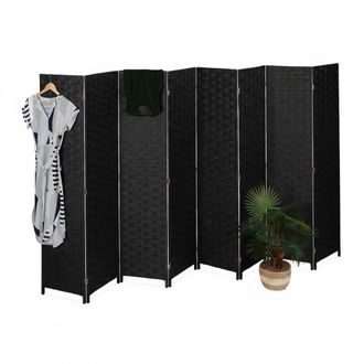 Relaxdays Relaxdays Biombo Separador 170x320 Cm, Plegable, 8 Paneles, Madera, Cord&oacute;n De Papel, Negro