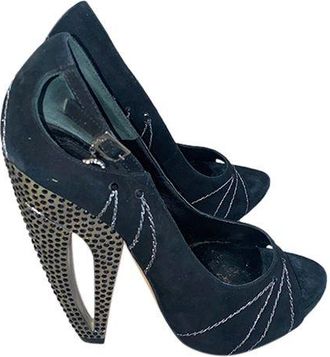 Dior Vintage black suede & crystal cut-out heeled pumps Size 38