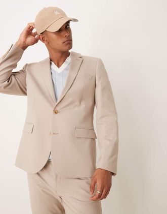 Asos slim suit jacket in stone-Neutral