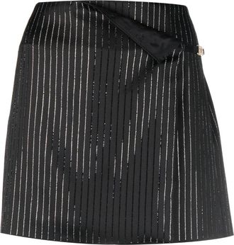 GCDS Logo Clip Pinstrip rhinestone-embellished skirt - women - Spandex/Elastane/Polyester/Viscose - S - Black