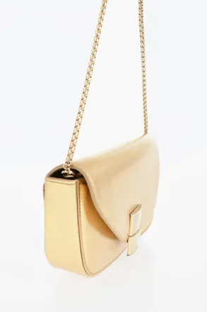 Ferragamo Metallic Leather Shoulder Bag FIAMMA With Chain Strap Salvatore Ferragamo