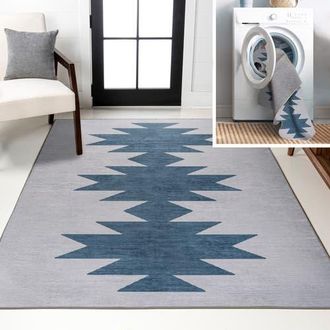 Jonathan Y Designs Chayton Minimalist Geometric Machine-Washable Area Rug in Slate Blue at Nordstrom, Size 8Ft 0In X 10Ft 0In