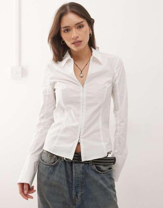 Weekday Camicia bianca con zip e maniche svasate-Bianco