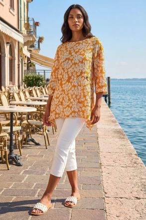 Roman Floral Print Pocket Tunic Top