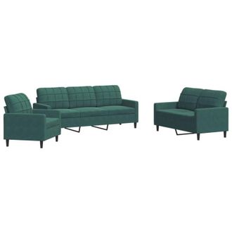 vidaXL Vidaxl - Juego De Sof&aacute;s Con Cojines 3 Piezas Terciopelo Verde Oscuro