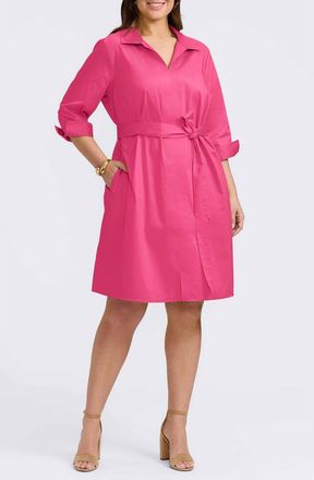 Foxcroft Agnes Belted Shirtdress in Pink Flambe at Nordstrom, Size 3X