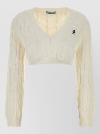 Prada cropped cotton sweater v neck cable knit