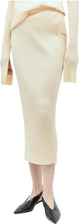 Jil Sander Rib Knit Midi Rok - Dames - Midirokken - Beige - M - Leer - Rokken